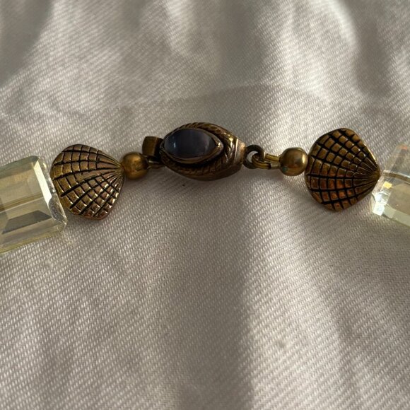 Boho Leaf Statement Necklace Green Beads Crystal Accents Nature Pendant - Picture 4 of 8